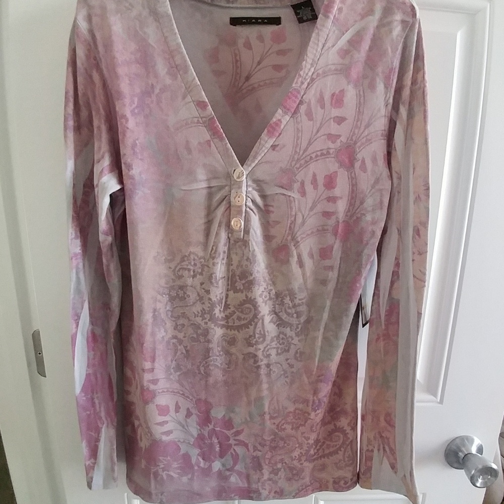 Kiara V neck purple paisley pastel knit L long slv